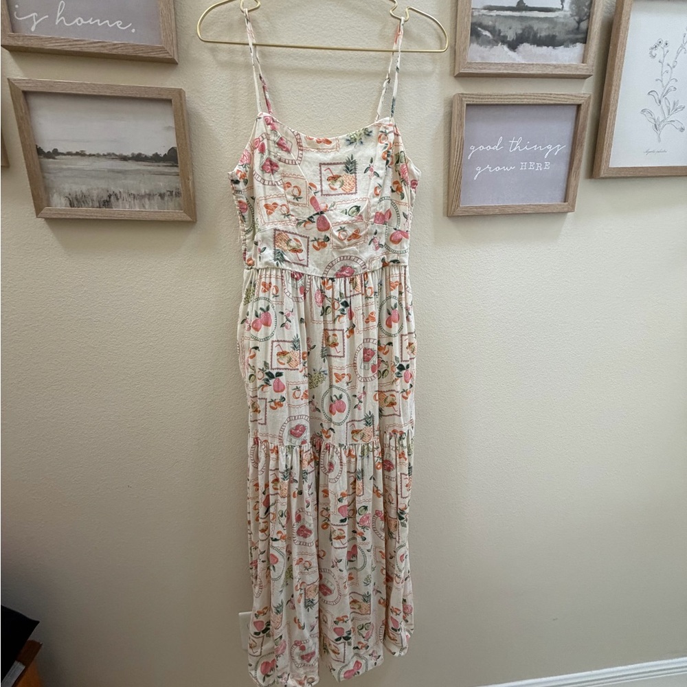 Cynthia Rowley Cream Maxi Dress with Peach & Green Floral Print